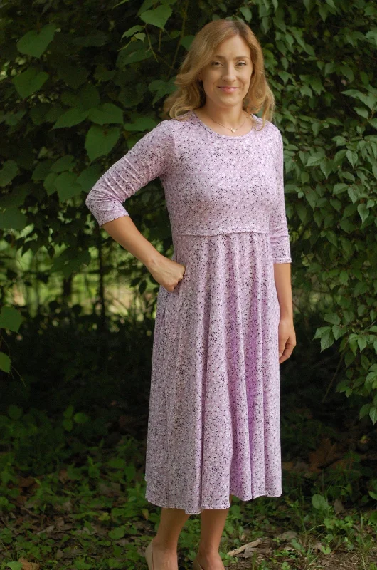 Size Small Lavender Floral Round Neck Nursing Friendly Twirl Dress Best floral dresses for plus size