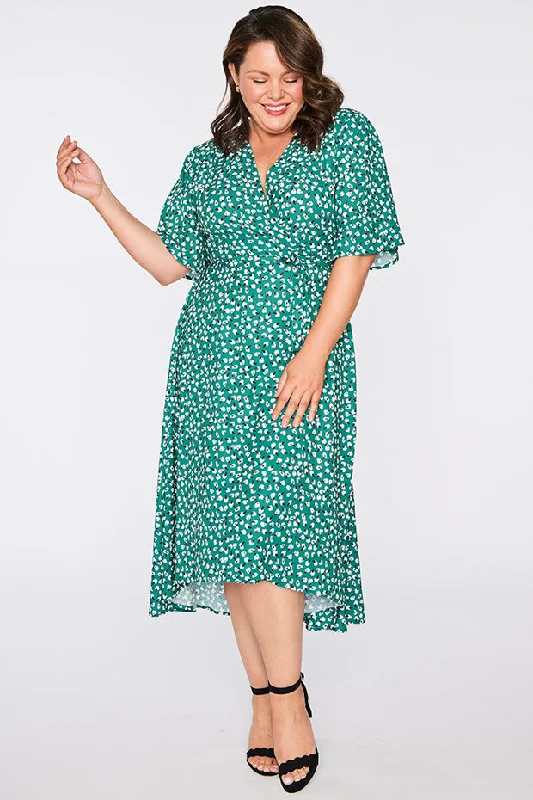 Mandy Green Floral Wrap Dress Vacation floral dresses