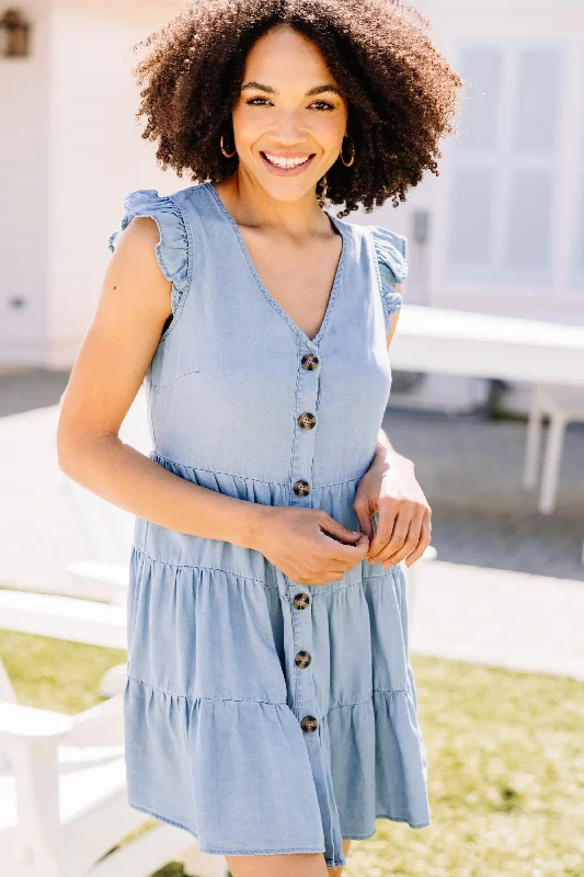 Can't Stay Away Blue Chambray Dress Stylish unclassified dresses