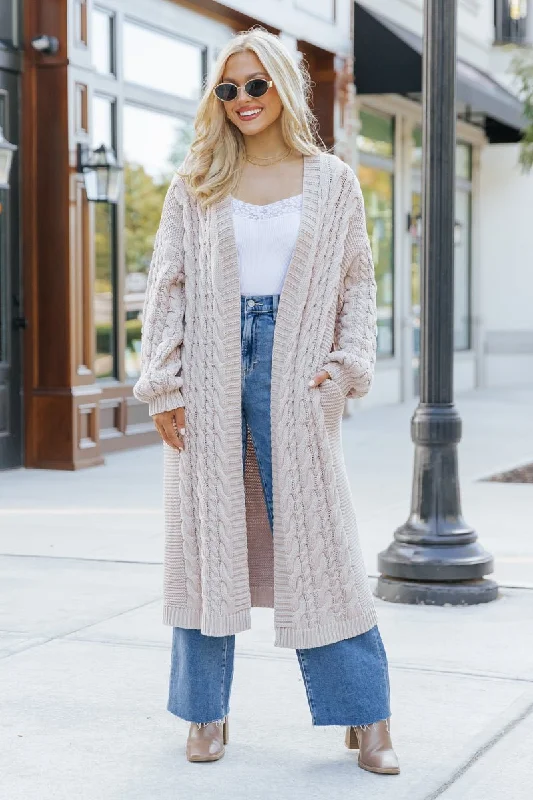 Chunky Cable Knit Duster Cardigan - Light Beige - FINAL SALE Metallic unclassified dresses