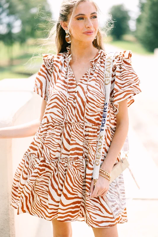 Feeling Wild Ginger Orange Zebra Striped Dress Smocked unclassified dresses