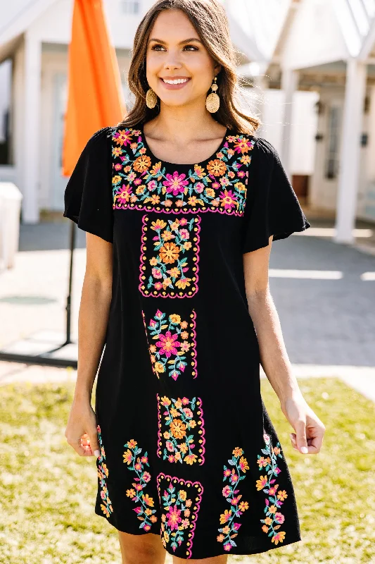 Happy To See You Black Embroidered Dress High-low unclassified dresses