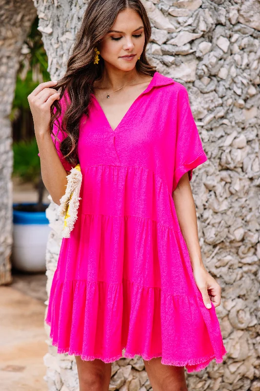 In My Thoughts Hot Pink Linen Dress Bodycon unclassified dresses