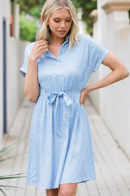 Learn From The Best Light Blue Star Printed Dress Long sleeve unclassified dresses