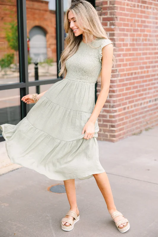 Learn From The Best Sage Green Smocked Dress Ruffled unclassified dresses