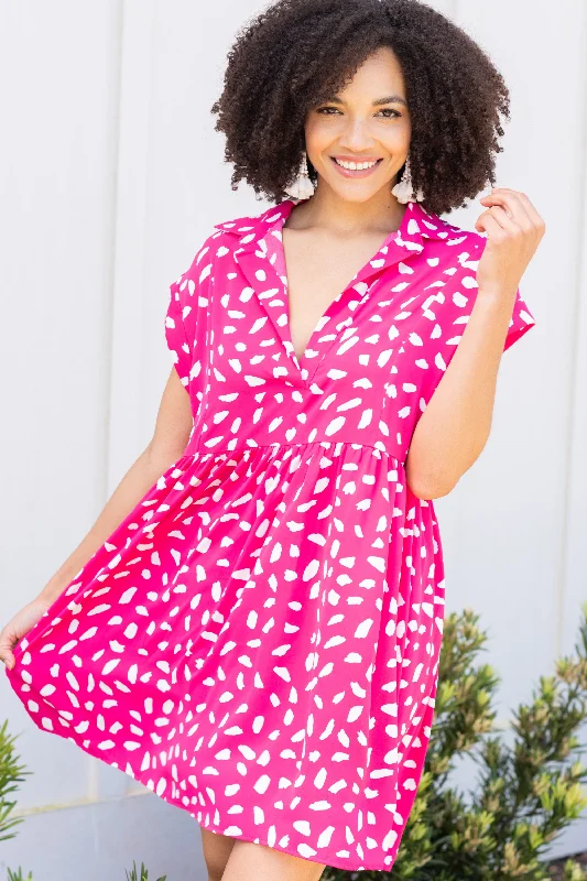 Looking Forward Hot Pink Spotted Dress Printed unclassified dresses