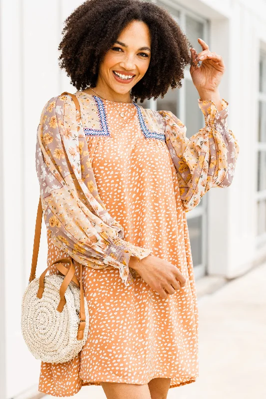 Make The Call Salmon Orange Mixed Print Shift Dress Street style unclassified dresses