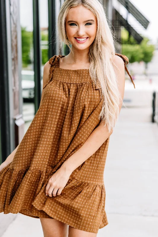 On The Move Brown Linen Babydoll Dress Trendy unclassified dresses