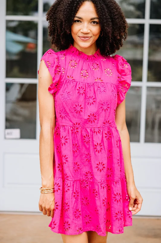 Precious Intrigue Fuchsia Pink Eyelet Dress Soft fabric unclassified dresses