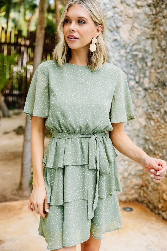 Take Your Word For It Sage Green Spotted Dress Stretchy unclassified dresses