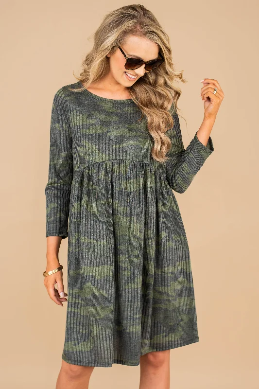 This Is The Dream Army Green 3/4 Sleeve Dress Date night unclassified dresses