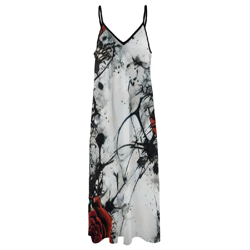 Gothic Paint Splatter Style Sling Ankle Long Dress Stylish Maxi Skirt