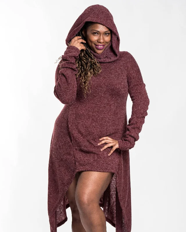 Ultra Long Hooded Sweater in Maroon Maxi Skirt Casual