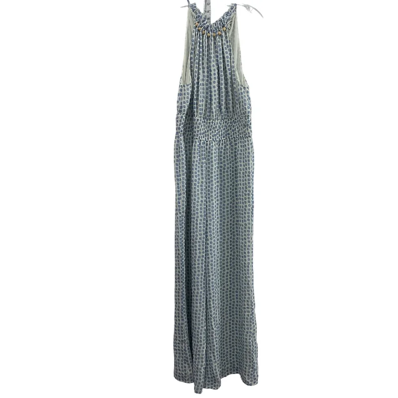 Moon River Blue & White Dotted Women's Long Sheath Dress, Size L, Preowned Stretch Maxi Skirt