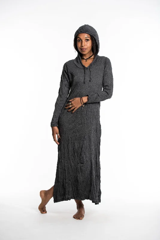 Womens Solid Color Long Hoodie Dress in Black Maxi Skirt Collection