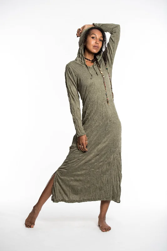 Womens Solid Color Long Hoodie Dress in Green Maxi Skirt Trendy