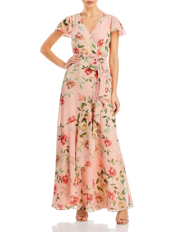 Womens Floral Ruffled Maxi Dress Pleated Maxi Skirt