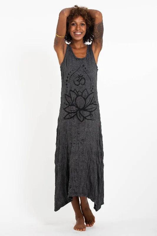 Womens Lotus Om Long Tank Dress in Black Printed Long Skirt