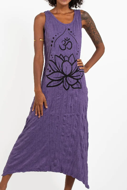 Womens Lotus Om Long Tank Dress in Purple Velvet Maxi Skirt