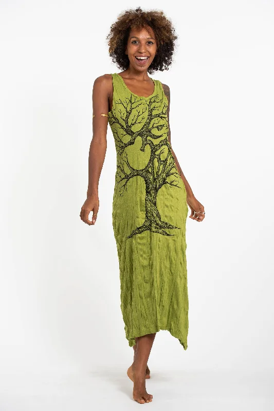 Womens Om Tree Long Tank Dress in Lime Black Maxi Skirt