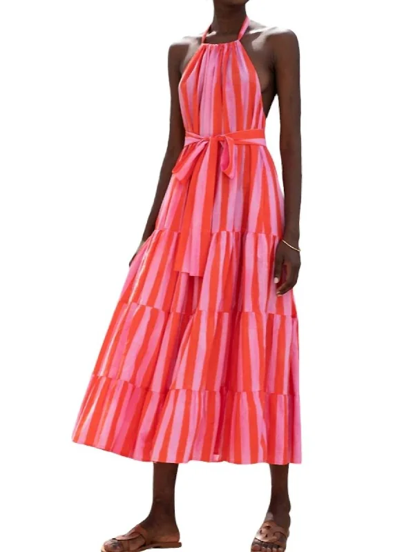 Julia Midi Dress In Bubblegum Stripe Front Button Midi