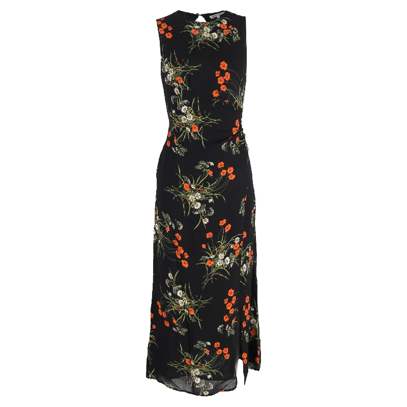 Reformation Senna Floral Print Midi Side Slit Dress in Multicolor Viscose Polka Dot Midi