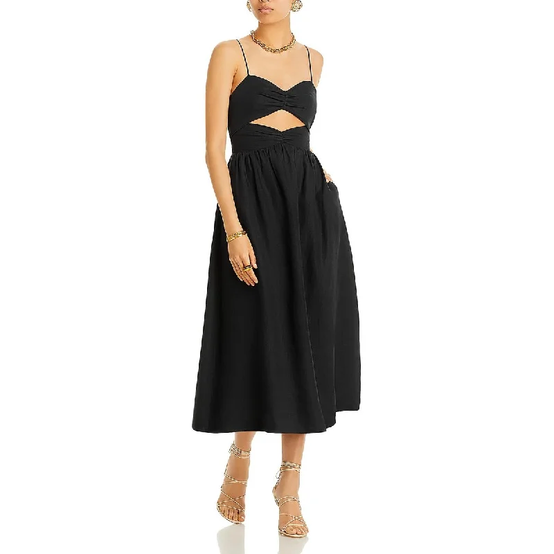 Womens Below Knee Cutout Midi Dress Button Midi Skirt