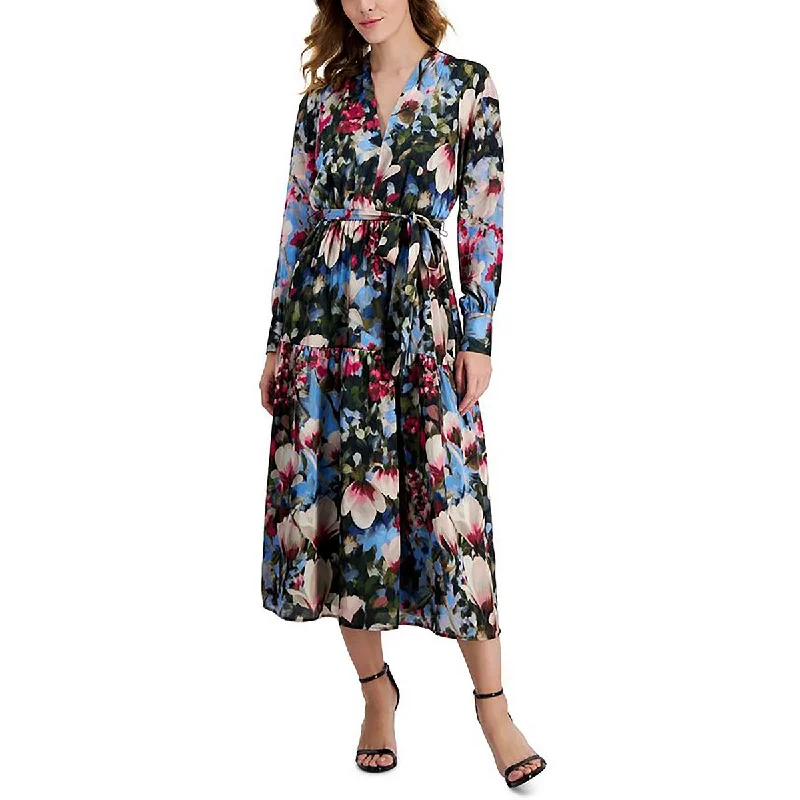 Womens Satin Floral Midi Dress Trendy Midi Look