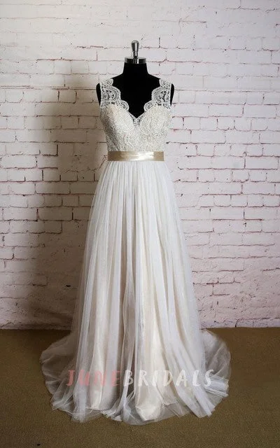 Other V-neck Sleeveless Lace Top Lace Bridesmaid Gown