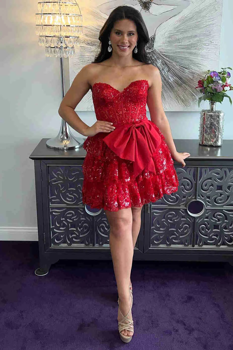 Sexy Lace A-Line Sweetheart Strapless Homecoming Dress Lace Dress Glamour