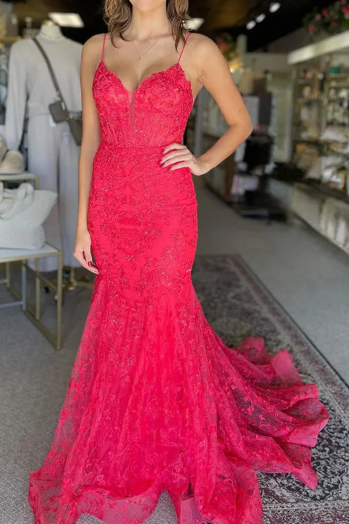 Sweetheart Strapless Empire Lace Appliques Mermaid Prom Dress Lace Dress Shine